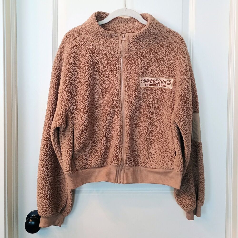 Rue21 Yosemite National Park Sherpa Fleece Jacket Women's Medium Full Zip Tan Te